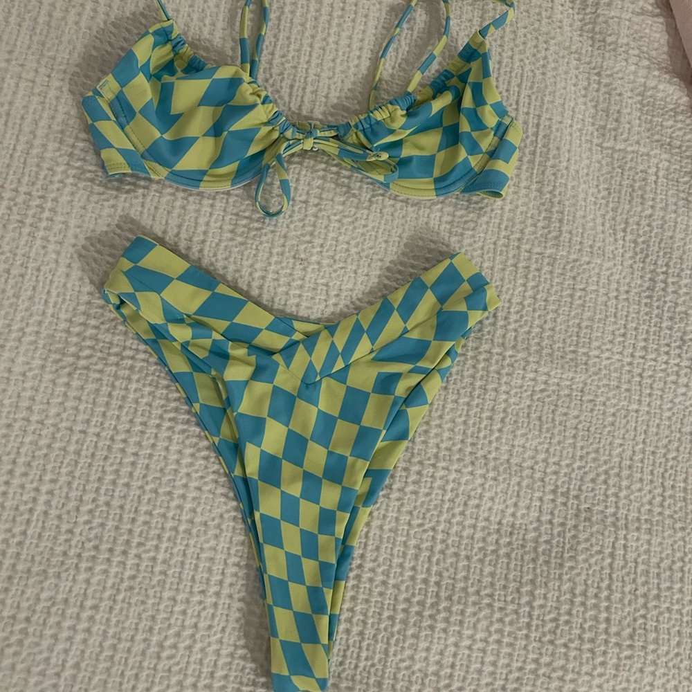 Checkered Blue and Green Bikini